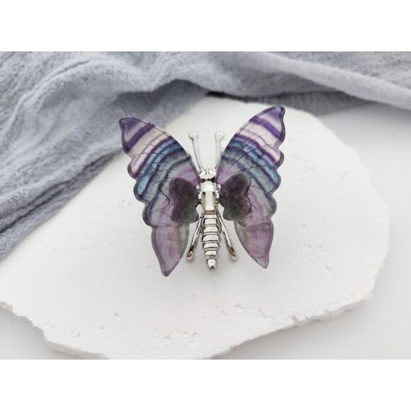 Rainbow Fluorite Butterfly Wings Crystal Carving - Picture 5 of 7